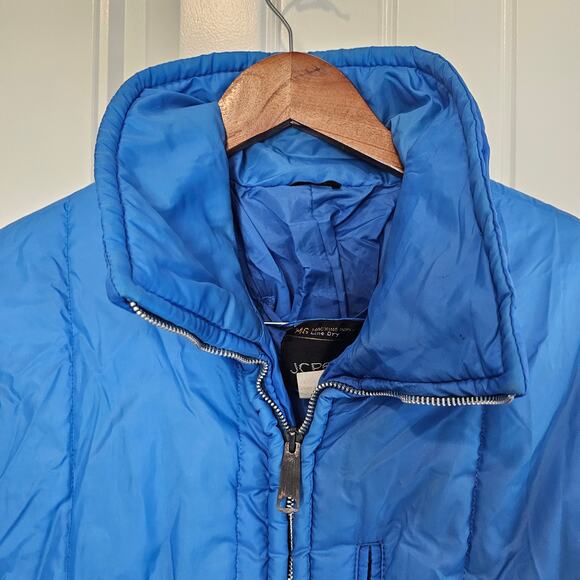 Vintage Jcpenny Puff Coat Men XL Blue Hooded 80s Thick Warm Winter Utility Retro - Picture 3 of 16